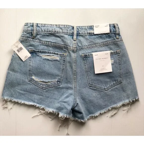 Flying monkey Womens Destruct Denim High Rise Frayed Hem Shorts Size 25, 27 - Picture 4 of 12